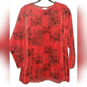 Vtg America Artisans Sunschein‎  Cardinal Fleece Cozy Shepra Red Sweater Large